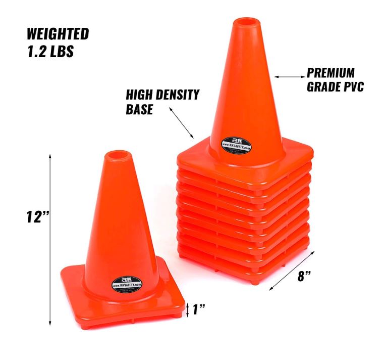 (Set of 10) 12" PVC Traffic Safety Cones, Plain - Orange-RK Safety-RK Safety