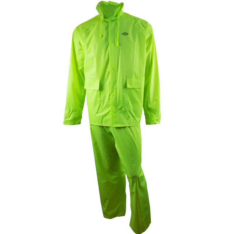 Hi-Vis Green PVC Polyester 3-Piece Rain Suit | Jacket, Hoodie, Pants-RW-PP-HIG33-RK Safety-RK Safety