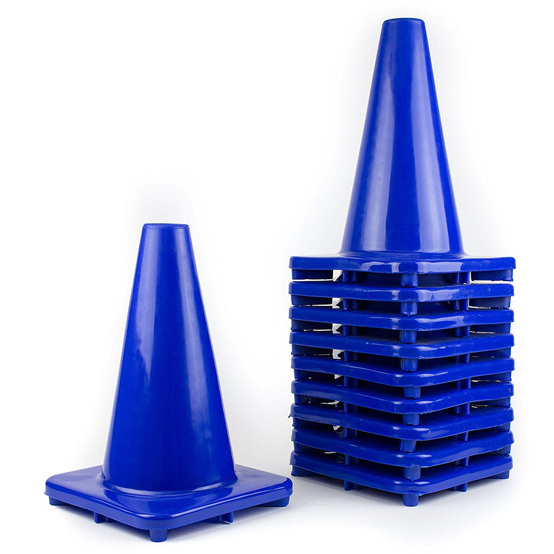(Set of 10) 12" PVC Traffic Safety Cones, Plain - Blue-RK Safety-RK Safety