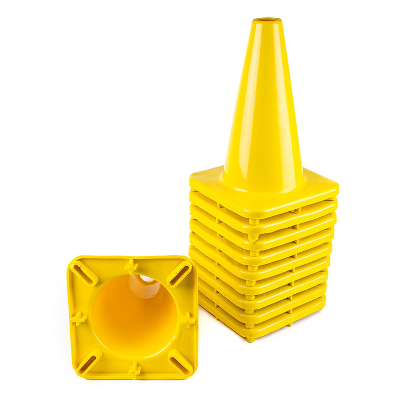 (Set of 10) 12" PVC Traffic Safety Cones, Plain - Yellow-RK Safety-RK Safety