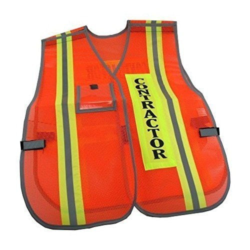 Contractor Safety Vest with Reflective Stripes - 8001 & 8002 (Orange, Lime)-New York Hi-Viz Workwear-RK Safety