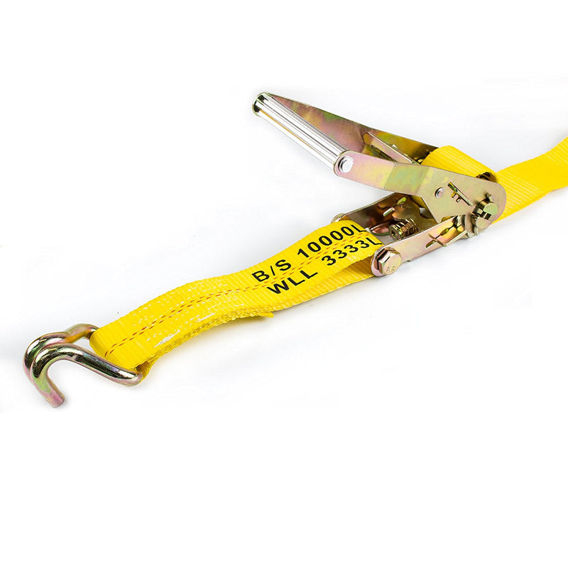 NK-RCJ2X27 2"X27ft Yellow Ratchet Strap with Double J Hooks-Long Wide Handle-NK-RK Safety