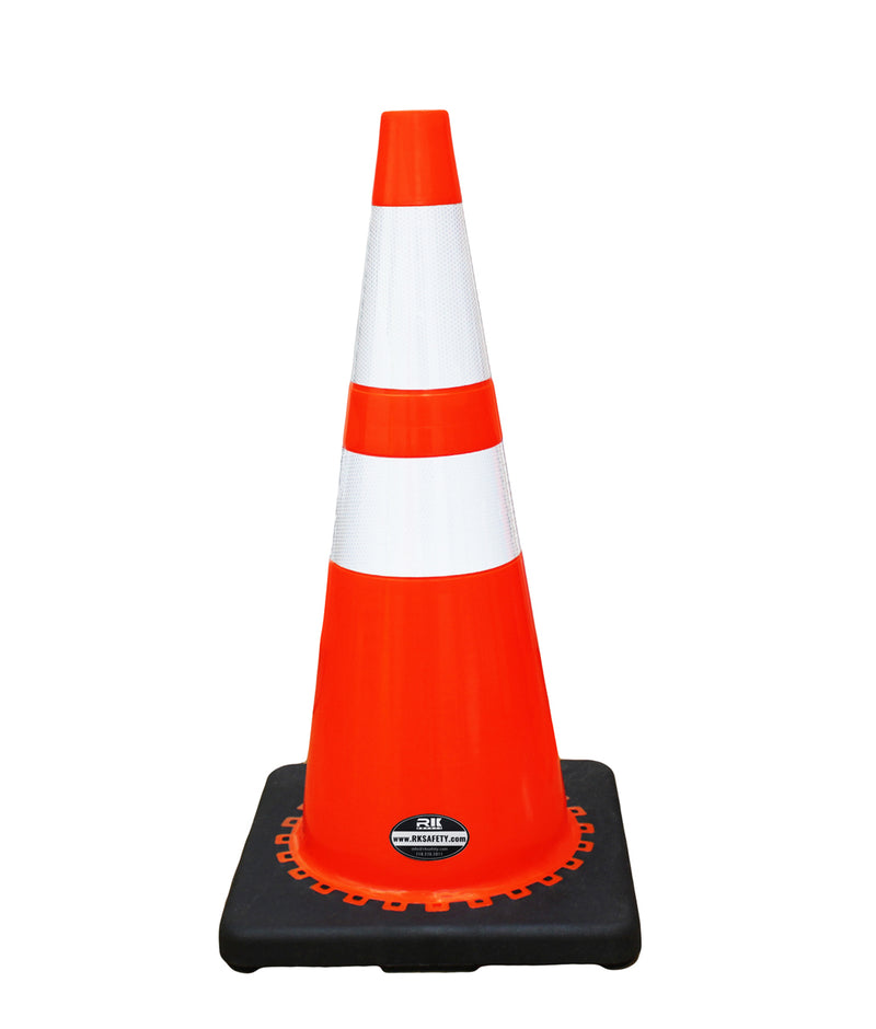 RK 28" Orange Safety Traffic PVC Cones with 6" + 4" Reflective Collars,Black Base-RK Safety-RK Safety