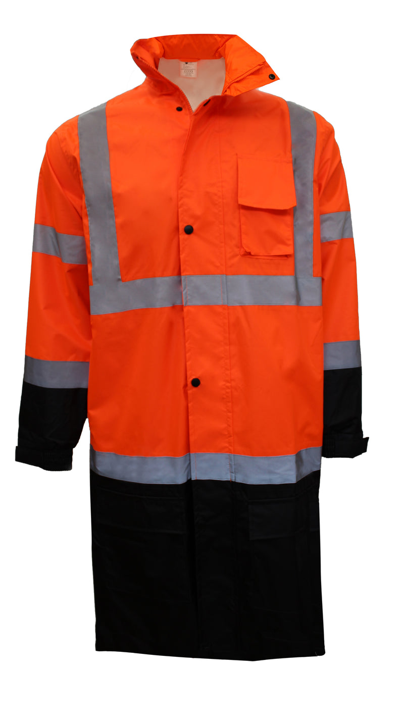 Class 3 Reflective Hi-Viz Black Bottom Long Rain Coat (Lime/Orange)-RK Safety-RK Safety