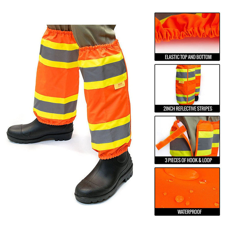RK-GAITERS-OR Hi-Viz Contrasting Trim Leg Gaiters, Polyester oxford w/ PU coating, Orange-New York Hi-Viz Workwear-RK Safety