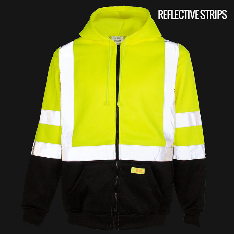 ANSI Class 3 High Visibility Sweatshirt Full Zip Hooded -H9012-New York Hi-Viz Workwear-RK Safety