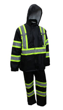 RK Safety TBK66 Class 3 Rain suit, Jacket, Pants High Visibility Reflective Black Bottom with X Pattern (Black)-RK Safety-RK Safety