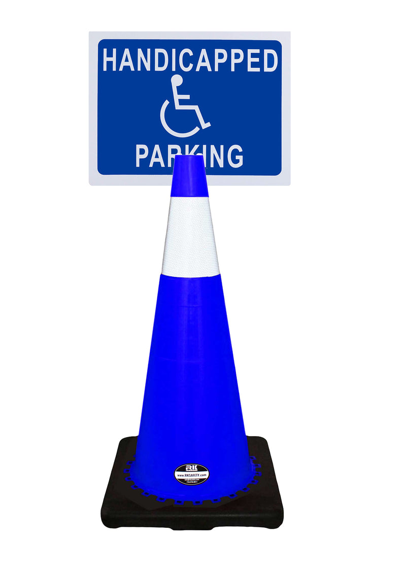RK-Safety 28" Blue Cone, Black base With One 6" Reflective Tape, Plus Cone Sign 40 "Handicapped Parking", (Cone-4 ea + Cone Sign-4 ea)-RK Safety-RK Safety