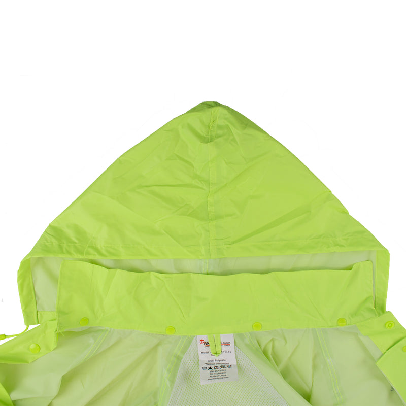Hi-Vis Green PVC Polyester Trench Rain Long Coat With Hoodie-RC-PP-HIG44-RK Safety-RK Safety