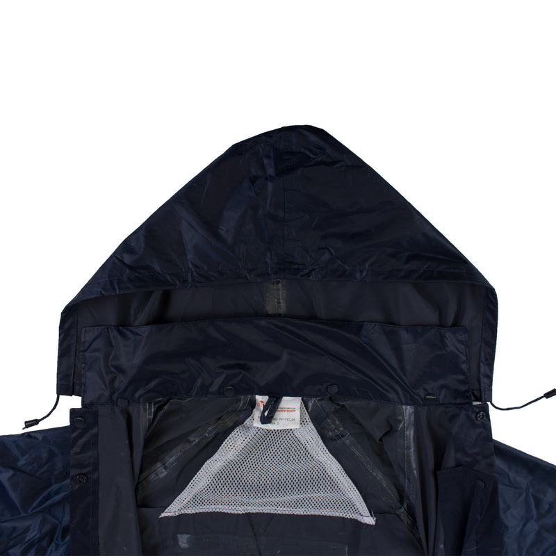 Navy PVC Polyester Trench Rain Long Coat With Hoodie-RC-PP-NVY44-RK Safety-RK Safety