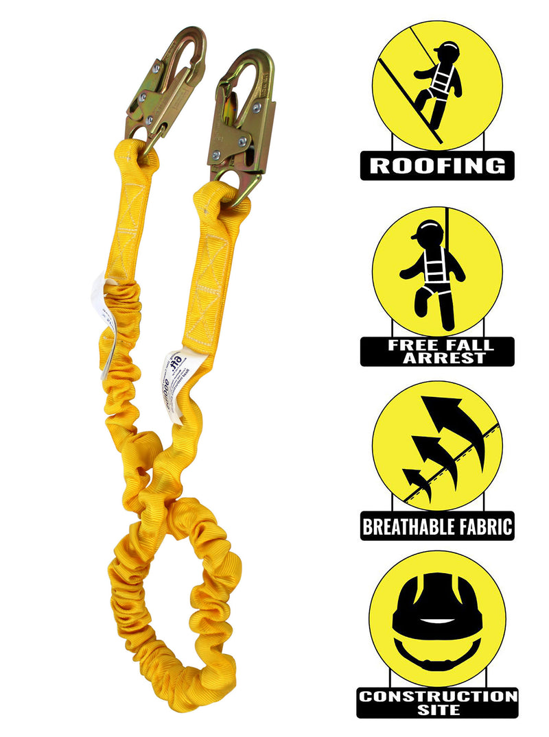 SPL-S102 Yellow Elasticated Internal Shock Absorbing Lanyard w/Two Steel Forged Snap Hook (N-3610)-RK Safety-RK Safety