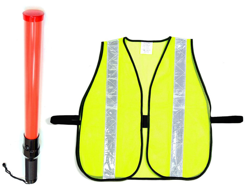 RK Signal Traffic Wand Baton LED Flashlight and Safety Vest Combo Set-RK Safety-RK Safety