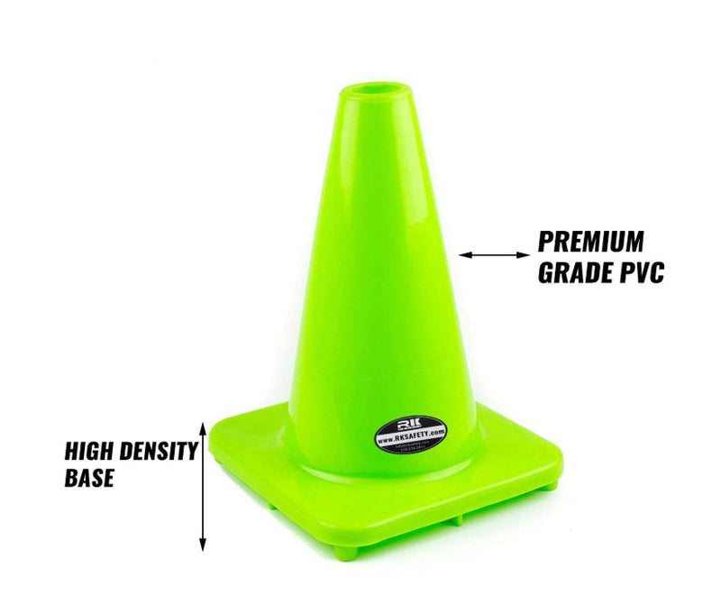 12" PVC Traffic Safety Cones, Plain - Lime-RK Safety-RK Safety
