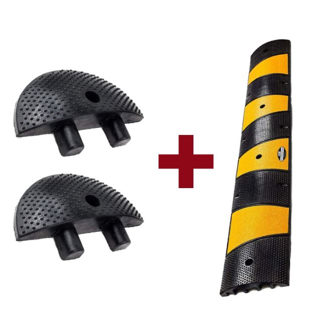 RK-SPBP6 Modular Rubber Speed Bump Hump (6 ft) and Modular Rubber End Cap (1 Speed Hump, 2 End Cap)-RK Safety-RK Safety