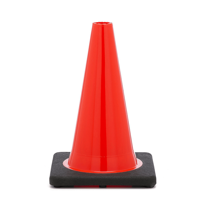 (Set of 12) 18" PVC Traffic Safety Cones, Plain, Black Base - Orange-RK Safety-RK Safety