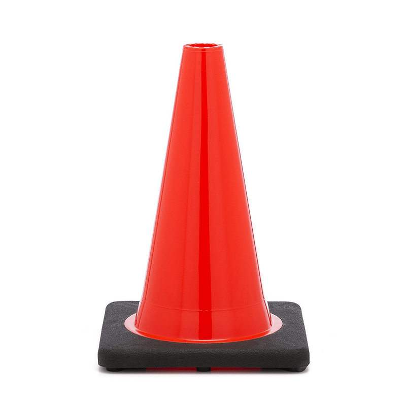 (Set of 12) 18" PVC Traffic Safety Cones, Plain, Black Base - Orange-RK Safety-RK Safety