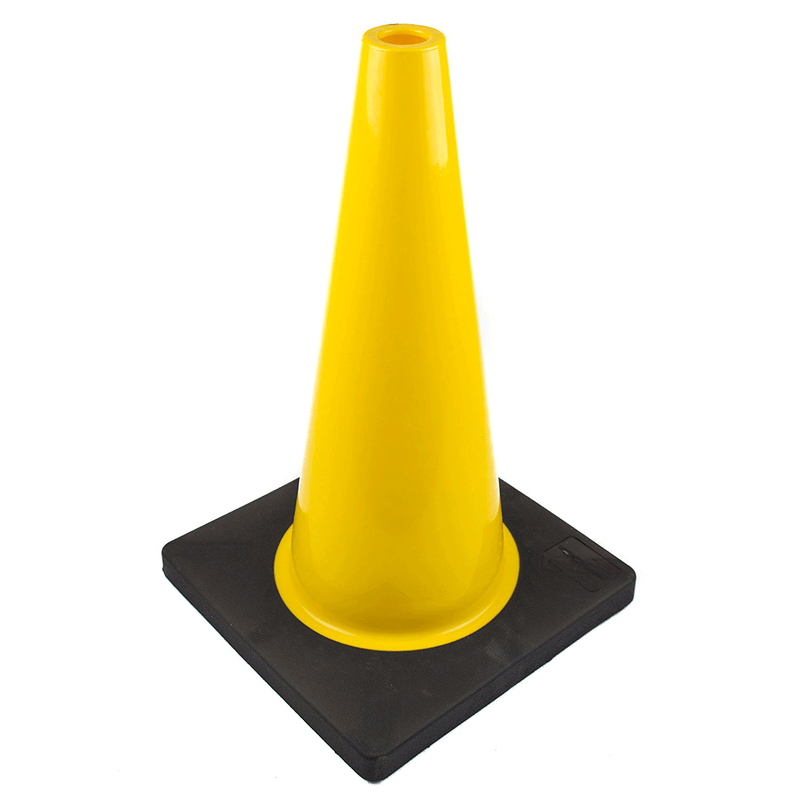 (Set of 12) 18" PVC Traffic Safety Cones, Plain, Black Base - Yellow-RK Safety-RK Safety