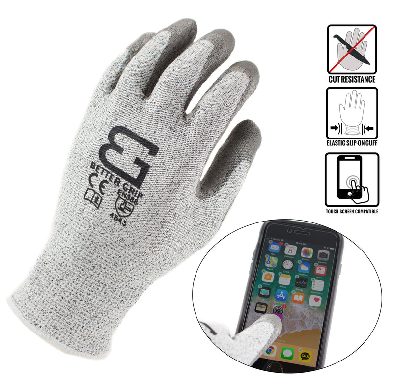 Level 5 Cut Resistant Shell PU Coating Work Gloves for Smart Phone-WG-Better Grip-RK Safety