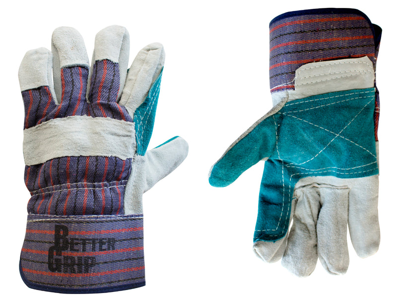 Better Grip Grey cow split leather, Full palm Gloves, Poly/Cotton Rubberized Cuff, Natural Pearl Large-RK Safety-RK Safety