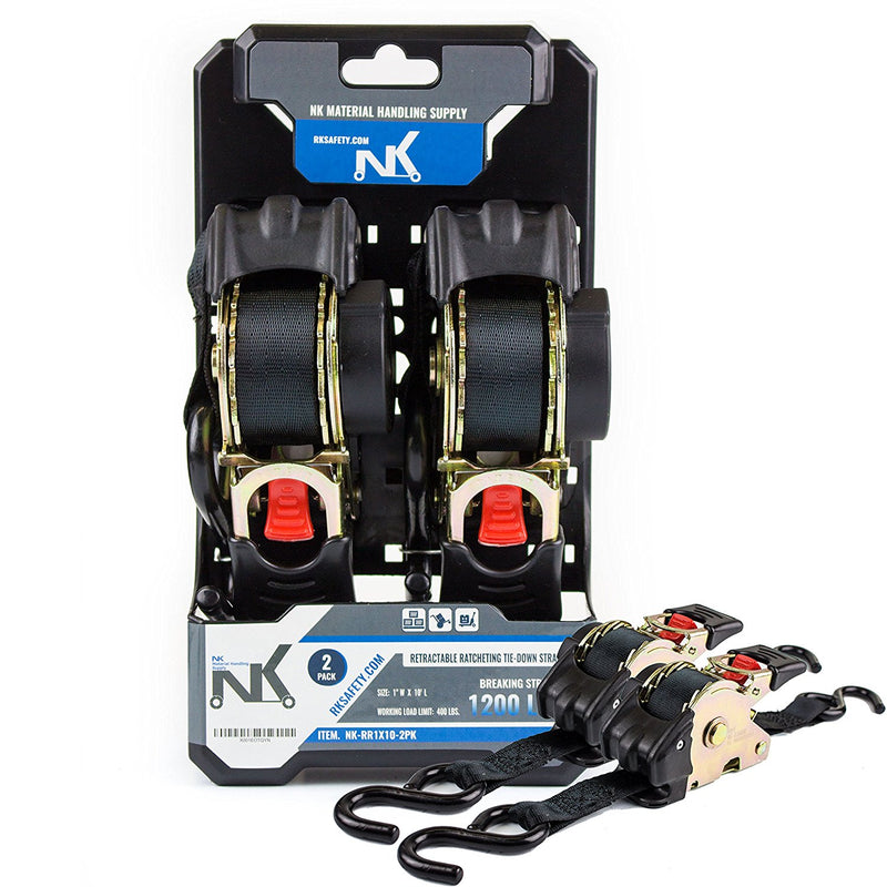 NK-RR1X10 1" x 10ft Pro Retractable Ratcheting Tie-Down Strap (Pack of 2)-NK-RK Safety