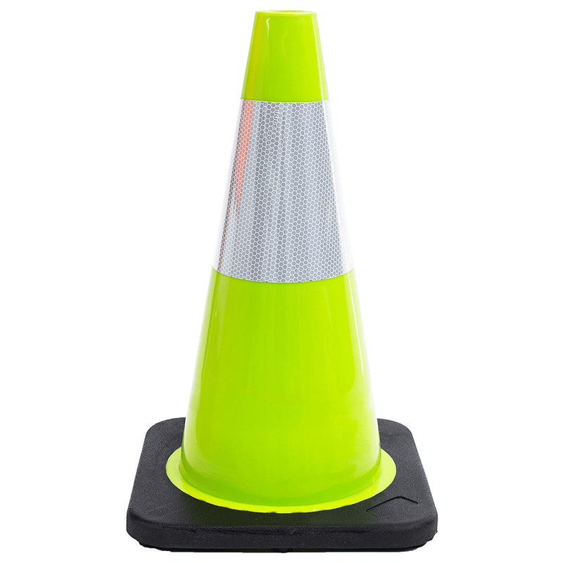 18" Traffic Safety Cones, One Reflective Collar, Black Base - Lime-RK Safety-RK Safety