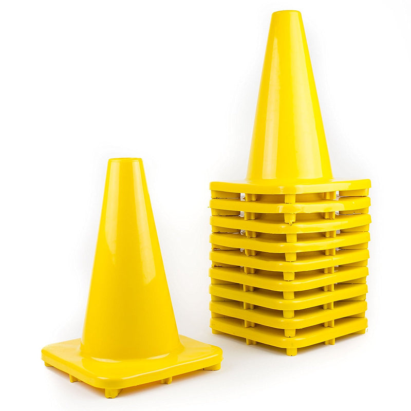 (Set of 10) 12" PVC Traffic Safety Cones, Plain - Yellow-RK Safety-RK Safety