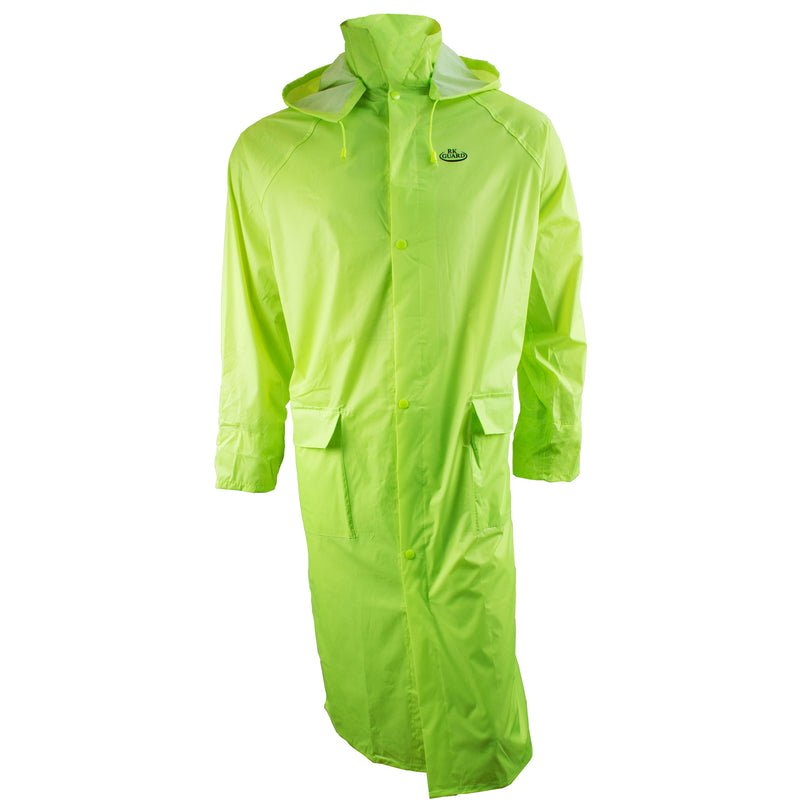 Hi Vis Green PVC Polyester Trench Rain Long Coat With Hoodie RC PP HIG