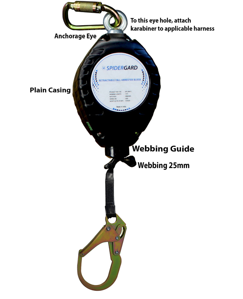 Spidergard SPL-RW11 11-Feet Retractable Lifeline with Webbing, OSHA/ANSI Compliant, Rebar Hook-RK Safety-RK Safety