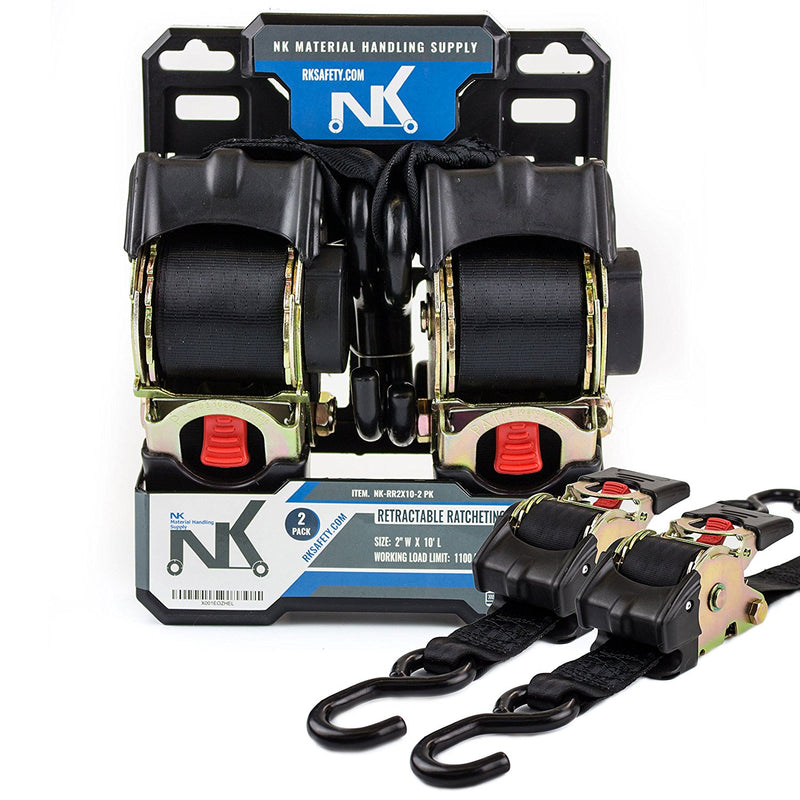 NK-RR2X10 2" x 10ft Pro Retractable Ratcheting Tie-Down Strap (Pack of 2)-NK-RK Safety