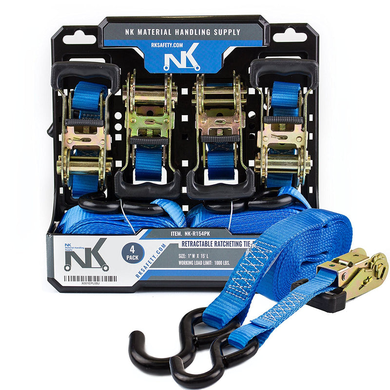 NK Ratchet Tie Down 4-Pack Set with S hook, 1 Inch 15-Feet (Pack of 4)-NK-R154PK-NK-RK Safety