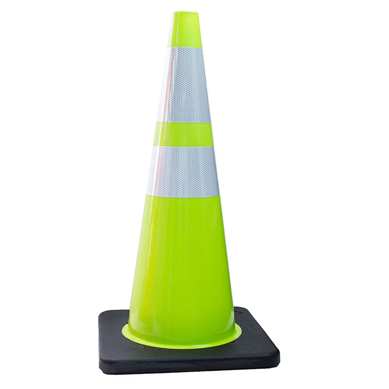 (Set of 8) 28" Lime Traffic Cones with 6" + 4" Reflective Collars, Black Base-RK Safety-RK Safety