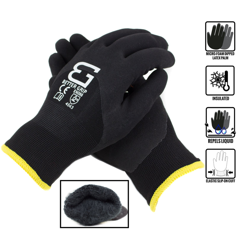 Better Grip Safety Winter Insulated Double Lining Rubber 3/4 Coated Work Gloves, 3 Pairs/ Pack - BGWANS3/4-BK-Better Grip-RK Safety