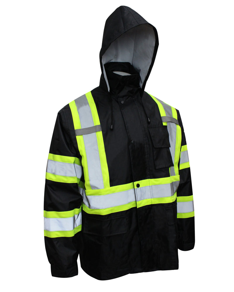 RK Safety TBK66 Class 3 Rain suit, Jacket, Pants High Visibility Reflective Black Bottom with X Pattern (Black)-RK Safety-RK Safety