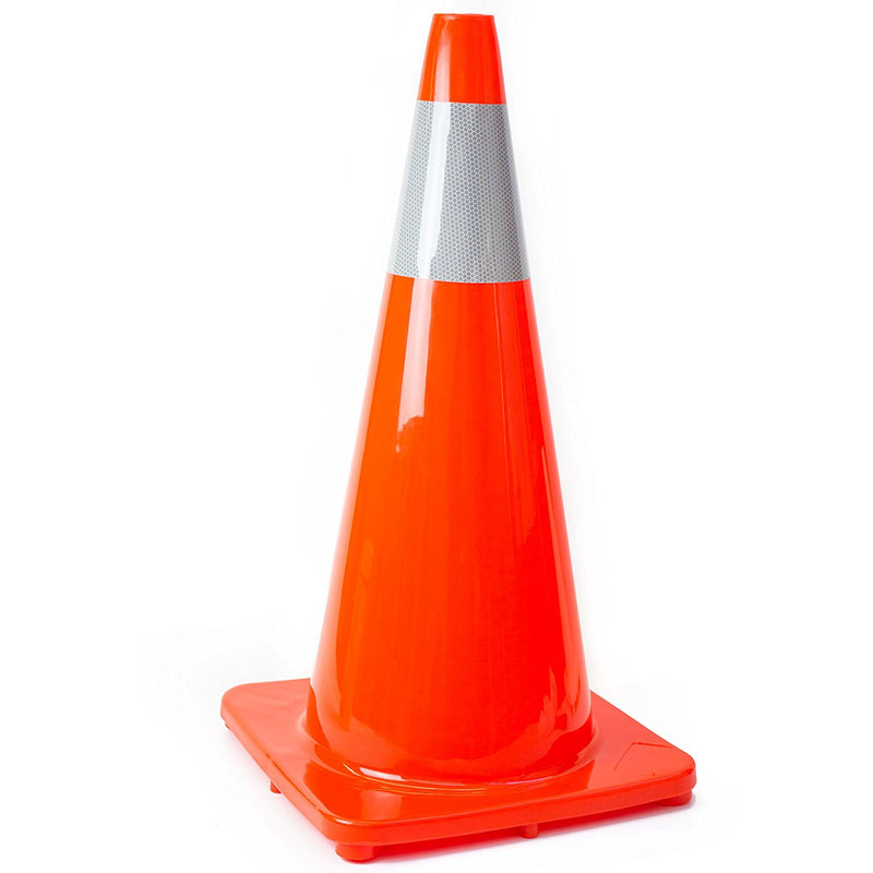 (Set of 8) 28" RK Orange Safety Traffic PVC Cones, Orange Base with One Reflective Collar-RK Safety-RK Safety