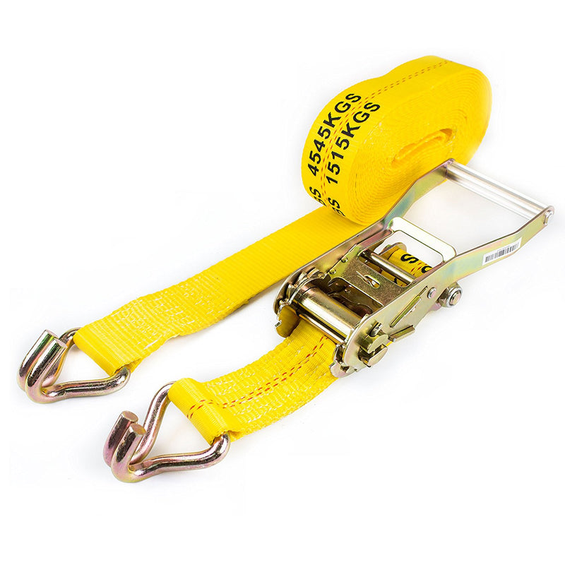 NK-RCJ2X27 2"X27ft Yellow Ratchet Strap with Double J Hooks-Long Wide Handle-NK-RK Safety