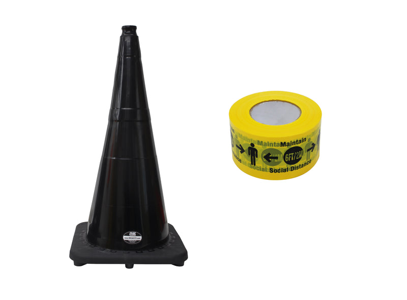 RK-Safety 28" Traffic Safety Cone, Black Base with High-Visibility Pandemic Barricade Tape-RK Safety-RK Safety