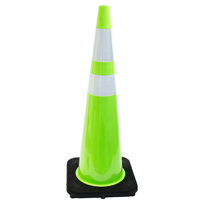 (Set of 6) 36" Lime Traffic Cones, Two Reflective Collars-RK Safety-RK Safety