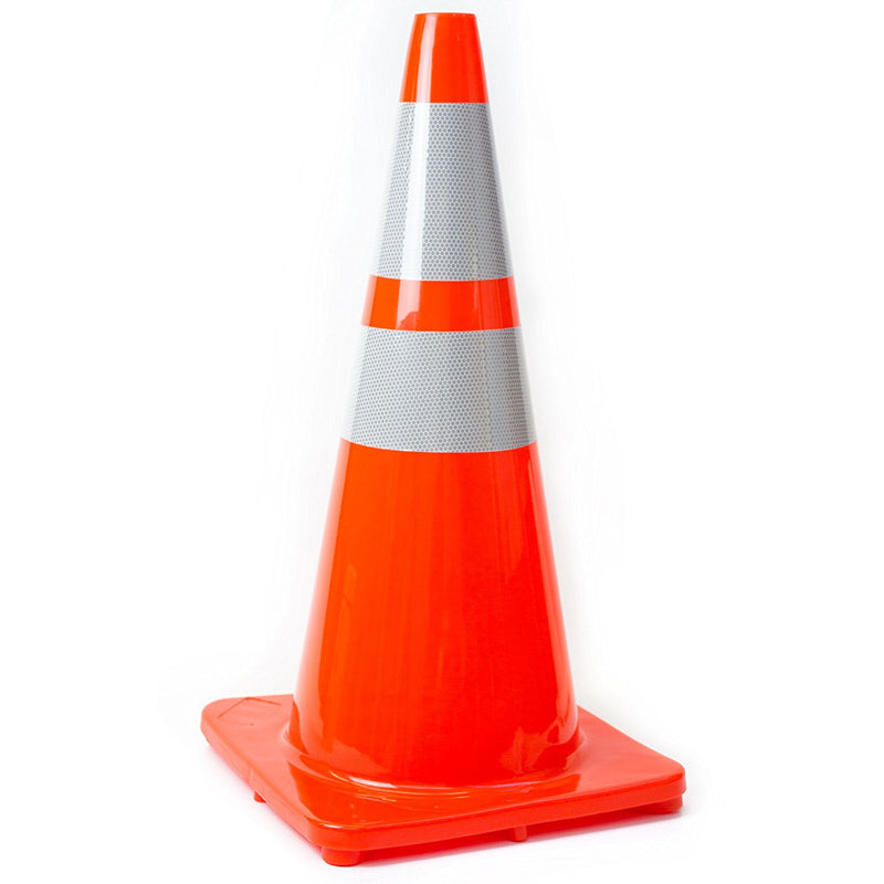 (Set of 8) 28" RK Orange Safety Traffic PVC Cones, Orange Base with 6" + 4" Reflective Collars-RK Safety-RK Safety