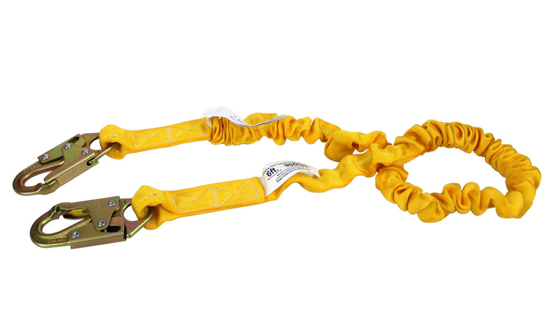 SPL-S102 Yellow Elasticated Internal Shock Absorbing Lanyard w/Two Steel Forged Snap Hook (N-3610)-RK Safety-RK Safety