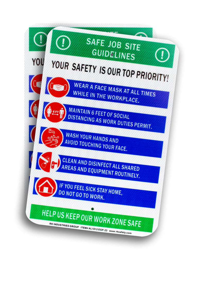 RK Safety COVID Sign AL1812 EGP-23 Safe Job SITE GUIDELINESEngineer Grade Reflective Aluminum Sign, 12" x 18"-RK Safety-RK Safety