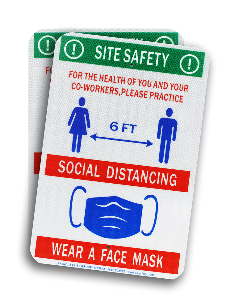 RK Safety COVID Sign AL1812 EGP-25 SITE Safety, Social DISTANCEEngineer Grade Reflective Aluminum Sign, 12" x 18"-RK Safety-RK Safety