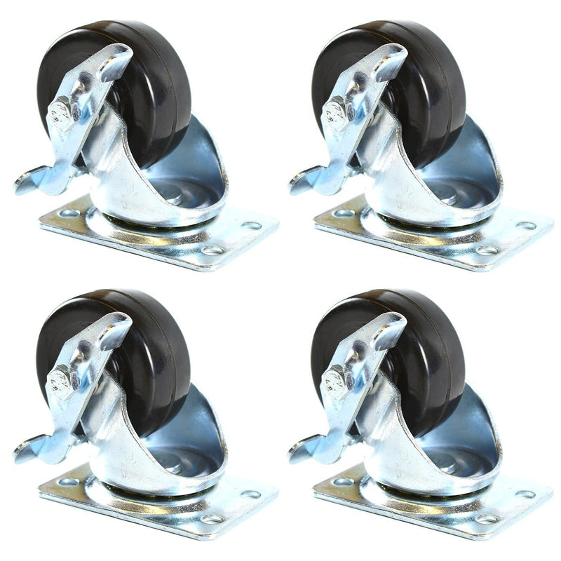 NK 2 Inch Low Profile Hard Rubber Wheel Swivel Plate Casters with Brake - CHR2SSBRRE-4-NK-RK Safety