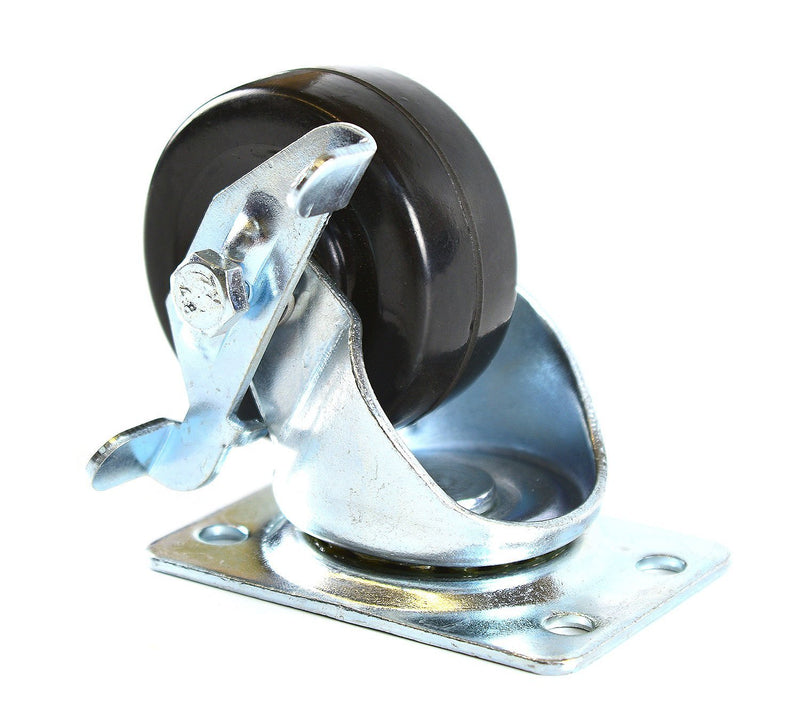 NK 2 Inch Low Profile Hard Rubber Wheel Swivel Plate Casters with Brake - CHR2SSBRRE-4-NK-RK Safety
