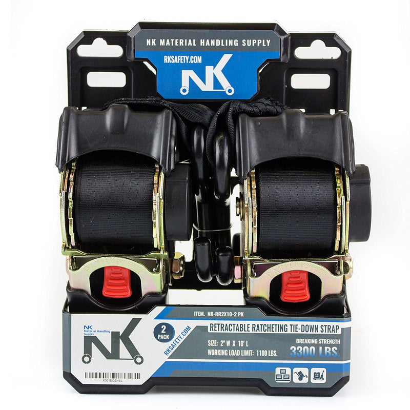 NK-RR2X10 2" x 10ft Pro Retractable Ratcheting Tie-Down Strap (Pack of 2)-NK-RK Safety