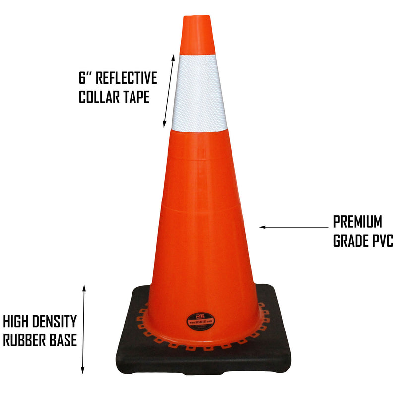 28" Orange Traffic Cones, One Reflective Collar-RK Safety-RK Safety