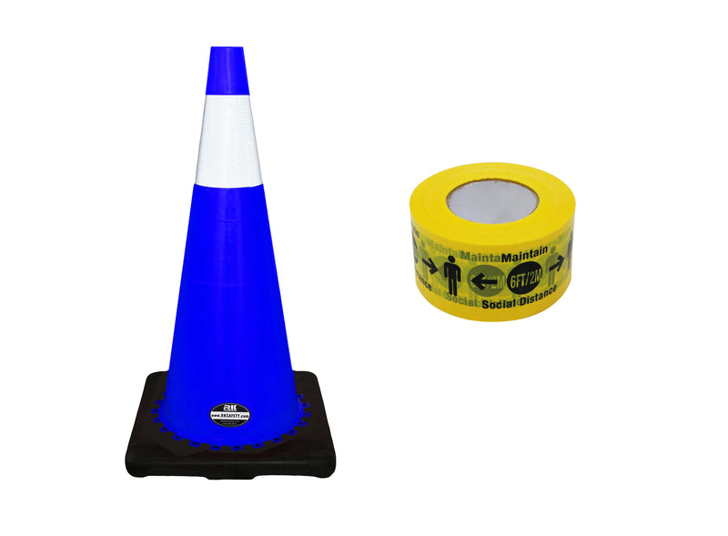 RK-Safety 28" Traffic Safety Cone, Black Base with High-Visibility Pandemic Barricade Tape-RK Safety-RK Safety