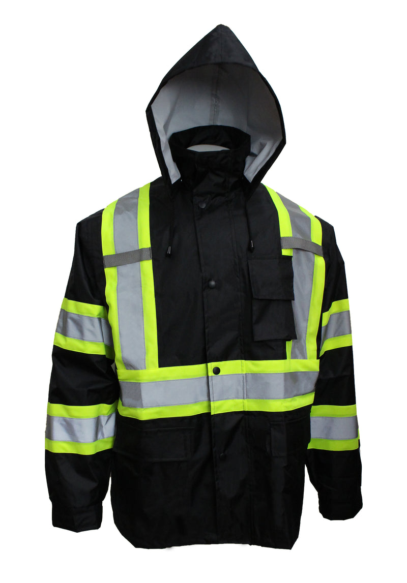 RK Safety TBK66 Class 3 Rain suit, Jacket, Pants High Visibility Reflective Black Bottom with X Pattern (Black)-RK Safety-RK Safety