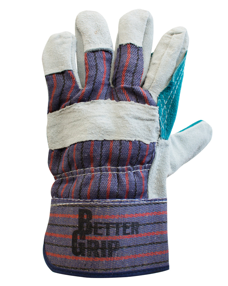 Better Grip Grey cow split leather, Full palm Gloves, Poly/Cotton Rubberized Cuff, Natural Pearl Large-RK Safety-RK Safety