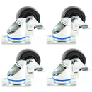 NK 3 Inch Low Profile Hard Rubber Wheel Swivel Plate Casters with Brake - CHR3SSBRRE-4-NK-RK Safety