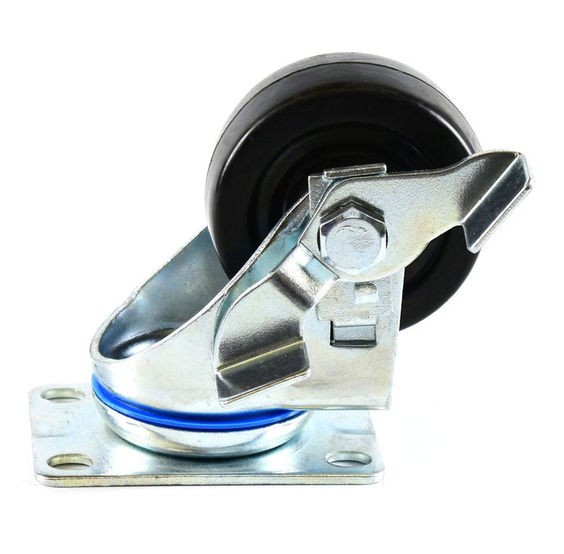 NK 3 Inch Low Profile Hard Rubber Wheel Swivel Plate Casters with Brake - CHR3SSBRRE-4-NK-RK Safety
